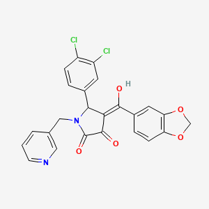 molecular formula C24H16Cl2N2O5 B5269619 (4E)-4-[1,3-benzodioxol-5-yl(hydroxy)methylidene]-5-(3,4-dichlorophenyl)-1-(pyridin-3-ylmethyl)pyrrolidine-2,3-dione 