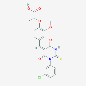 2-(4-{(E)-[1-(3-chlorophenyl)-4,6-dioxo-2-thioxotetrahydropyrimidin-5(2H)-ylidene]methyl}-2-methoxyphenoxy)propanoic acid