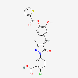 molecular formula C24H17ClN2O6S B5270081 2-Chloro-5-[(4E)-4-{[3-methoxy-4-(thiophene-2-carbonyloxy)phenyl]methylidene}-3-methyl-5-oxo-4,5-dihydro-1H-pyrazol-1-YL]benzoic acid 