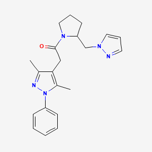 molecular formula C21H25N5O B5270187 3,5-dimethyl-4-{2-oxo-2-[2-(1H-pyrazol-1-ylmethyl)-1-pyrrolidinyl]ethyl}-1-phenyl-1H-pyrazole 