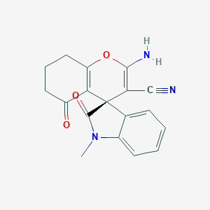 molecular formula C18H15N3O3 B527043 (4R)-2-氨基-1'-甲基-2',5-二氧代螺[7,8-二氢-6H-色满-4,3'-吲哚]-3-腈 