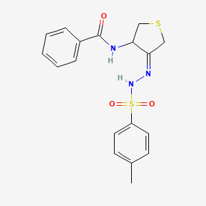 molecular formula C18H19N3O3S2 B5270500 N-[(4E)-4-[(4-methylphenyl)sulfonylhydrazinylidene]thiolan-3-yl]benzamide 