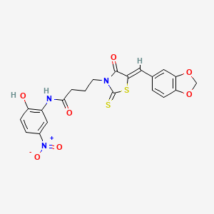 molecular formula C21H17N3O7S2 B5270589 4-[5-(1,3-benzodioxol-5-ylmethylene)-4-oxo-2-thioxo-1,3-thiazolidin-3-yl]-N-(2-hydroxy-5-nitrophenyl)butanamide 