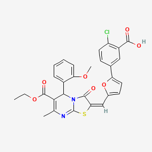 molecular formula C29H23ClN2O7S B5270634 2-chloro-5-[5-[(E)-[6-ethoxycarbonyl-5-(2-methoxyphenyl)-7-methyl-3-oxo-5H-[1,3]thiazolo[3,2-a]pyrimidin-2-ylidene]methyl]furan-2-yl]benzoic acid 