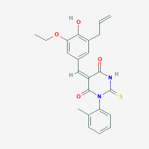 (5E)-5-[3-ethoxy-4-hydroxy-5-(prop-2-en-1-yl)benzylidene]-1-(2-methylphenyl)-2-thioxodihydropyrimidine-4,6(1H,5H)-dione