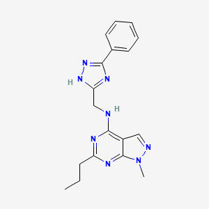 molecular formula C18H20N8 B5271560 1-methyl-N-[(3-phenyl-1H-1,2,4-triazol-5-yl)methyl]-6-propyl-1H-pyrazolo[3,4-d]pyrimidin-4-amine 