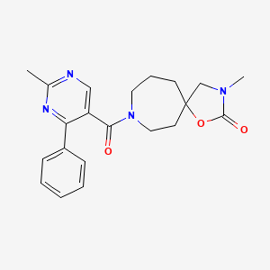 molecular formula C21H24N4O3 B5271779 3-methyl-8-[(2-methyl-4-phenyl-5-pyrimidinyl)carbonyl]-1-oxa-3,8-diazaspiro[4.6]undecan-2-one 