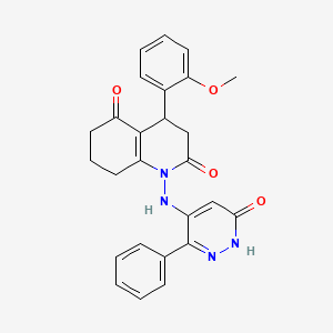 molecular formula C26H24N4O4 B5272205 4-(2-METHOXYPHENYL)-1-[(6-OXO-3-PHENYL-1,6-DIHYDRO-4-PYRIDAZINYL)AMINO]-4,6,7,8-TETRAHYDRO-2,5(1H,3H)-QUINOLINEDIONE 