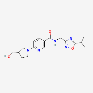 molecular formula C17H23N5O3 B5272223 6-[3-(hydroxymethyl)pyrrolidin-1-yl]-N-[(5-isopropyl-1,2,4-oxadiazol-3-yl)methyl]nicotinamide 