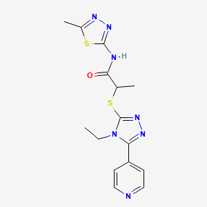 molecular formula C15H17N7OS2 B5272324 2-{[4-ethyl-5-(pyridin-4-yl)-4H-1,2,4-triazol-3-yl]sulfanyl}-N-(5-methyl-1,3,4-thiadiazol-2-yl)propanamide 