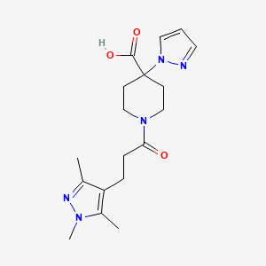 molecular formula C18H25N5O3 B5272626 4-(1H-pyrazol-1-yl)-1-[3-(1,3,5-trimethyl-1H-pyrazol-4-yl)propanoyl]piperidine-4-carboxylic acid 