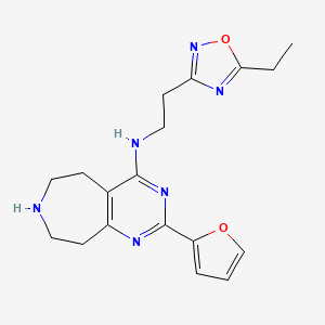 molecular formula C18H22N6O2 B5272771 N-[2-(5-ethyl-1,2,4-oxadiazol-3-yl)ethyl]-2-(2-furyl)-6,7,8,9-tetrahydro-5H-pyrimido[4,5-d]azepin-4-amine 