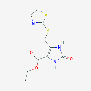 ethyl 5-[(4,5-dihydro-1,3-thiazol-2-ylthio)methyl]-2-oxo-2,3-dihydro-1H-imidazole-4-carboxylate