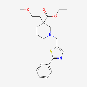 molecular formula C21H28N2O3S B5272913 Ethyl 3-(2-methoxyethyl)-1-[(2-phenyl-1,3-thiazol-5-yl)methyl]piperidine-3-carboxylate 