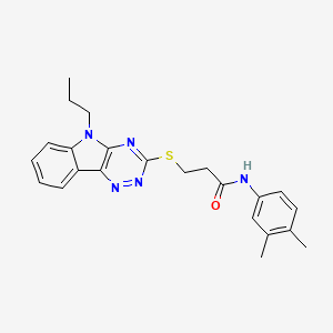 N-(3,4-Dimethylphenyl)-3-({5-propyl-5H-[1,2,4]triazino[5,6-B]indol-3-YL}sulfanyl)propanamide