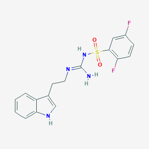 molecular formula C17H16F2N4O2S B527347 1-(2,5-difluorophenyl)sulfonyl-2-[2-(1H-indol-3-yl)ethyl]guanidine 