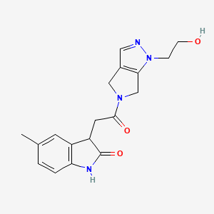 molecular formula C18H20N4O3 B5273558 3-{2-[1-(2-hydroxyethyl)-4,6-dihydropyrrolo[3,4-c]pyrazol-5(1H)-yl]-2-oxoethyl}-5-methyl-1,3-dihydro-2H-indol-2-one 