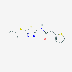 molecular formula C12H15N3OS3 B5274049 N-[5-(butan-2-ylsulfanyl)-1,3,4-thiadiazol-2-yl]-2-(thiophen-2-yl)acetamide 