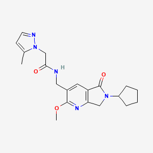 N-[(6-cyclopentyl-2-methoxy-5-oxo-6,7-dihydro-5H-pyrrolo[3,4-b]pyridin-3-yl)methyl]-2-(5-methyl-1H-pyrazol-1-yl)acetamide