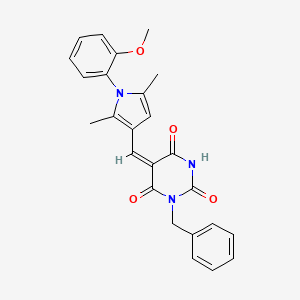 molecular formula C25H23N3O4 B5274344 (5E)-1-benzyl-5-{[1-(2-methoxyphenyl)-2,5-dimethyl-1H-pyrrol-3-yl]methylidene}pyrimidine-2,4,6(1H,3H,5H)-trione 