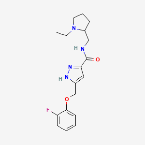 molecular formula C18H23FN4O2 B5274386 N-[(1-ethylpyrrolidin-2-yl)methyl]-5-[(2-fluorophenoxy)methyl]-1H-pyrazole-3-carboxamide 