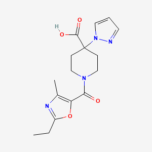 1-[(2-ethyl-4-methyl-1,3-oxazol-5-yl)carbonyl]-4-(1H-pyrazol-1-yl)piperidine-4-carboxylic acid