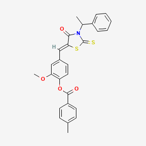 2-methoxy-4-{[4-oxo-3-(1-phenylethyl)-2-thioxo-1,3-thiazolidin-5-ylidene]methyl}phenyl 4-methylbenzoate