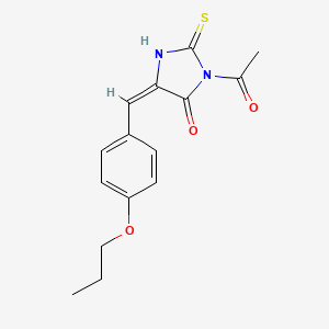 (5E)-3-acetyl-5-[(4-propoxyphenyl)methylidene]-2-sulfanylideneimidazolidin-4-one