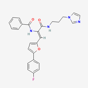 molecular formula C26H23FN4O3 B5275462 N-[(1Z)-1-[5-(4-fluorophenyl)furan-2-yl]-3-{[3-(1H-imidazol-1-yl)propyl]amino}-3-oxoprop-1-en-2-yl]benzamide 