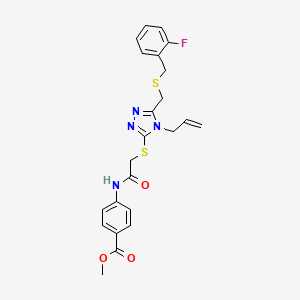 molecular formula C23H23FN4O3S2 B5275464 Methyl 4-[[2-[[5-[(2-fluorophenyl)methylsulfanylmethyl]-4-prop-2-enyl-1,2,4-triazol-3-yl]sulfanyl]acetyl]amino]benzoate 