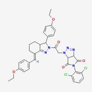 molecular formula C36H34Cl2N6O5 B5275576 5-(2,6-DICHLOROPHENYL)-1-(2-{3-(4-ETHOXYPHENYL)-7-[(E)-1-(4-ETHOXYPHENYL)METHYLIDENE]-3,3A,4,5,6,7-HEXAHYDRO-2H-INDAZOL-2-YL}-2-OXOETHYL)-3A,6A-DIHYDROPYRROLO[3,4-D][1,2,3]TRIAZOLE-4,6(1H,5H)-DIONE 