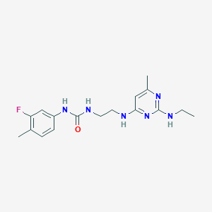 molecular formula C17H23FN6O B5275617 N-(2-{[2-(ethylamino)-6-methyl-4-pyrimidinyl]amino}ethyl)-N'-(3-fluoro-4-methylphenyl)urea 