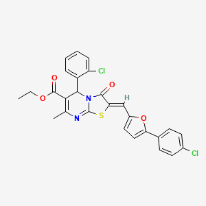 ethyl (2Z)-5-(2-chlorophenyl)-2-[[5-(4-chlorophenyl)furan-2-yl]methylidene]-7-methyl-3-oxo-5H-[1,3]thiazolo[3,2-a]pyrimidine-6-carboxylate