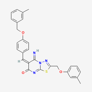 (6E)-5-imino-2-[(3-methylphenoxy)methyl]-6-[[4-[(3-methylphenyl)methoxy]phenyl]methylidene]-[1,3,4]thiadiazolo[3,2-a]pyrimidin-7-one