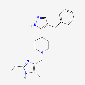 molecular formula C22H29N5 B5276177 4-(4-benzyl-1H-pyrazol-5-yl)-1-[(2-ethyl-5-methyl-1H-imidazol-4-yl)methyl]piperidine 