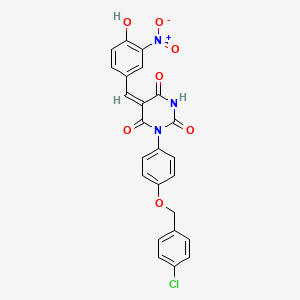 (5E)-1-[4-[(4-chlorophenyl)methoxy]phenyl]-5-[(4-hydroxy-3-nitrophenyl)methylidene]-1,3-diazinane-2,4,6-trione