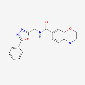 molecular formula C19H18N4O3 B5276875 4-methyl-N-[(5-phenyl-1,3,4-oxadiazol-2-yl)methyl]-3,4-dihydro-2H-1,4-benzoxazine-7-carboxamide 