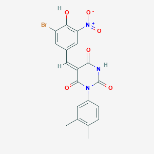 molecular formula C19H14BrN3O6 B5276960 (5E)-5-[(3-bromo-4-hydroxy-5-nitrophenyl)methylidene]-1-(3,4-dimethylphenyl)-1,3-diazinane-2,4,6-trione 