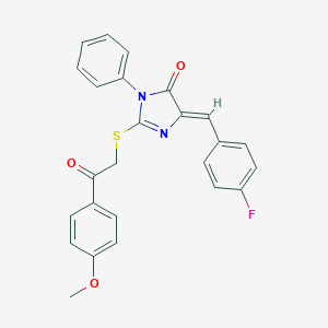 molecular formula C25H19FN2O3S B527698 (5Z)-5-[(4-fluorophenyl)methylidene]-2-[2-(4-methoxyphenyl)-2-oxoethyl]sulfanyl-3-phenylimidazol-4-one 