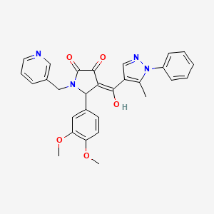 molecular formula C29H26N4O5 B5277007 (4E)-5-(3,4-dimethoxyphenyl)-4-[hydroxy-(5-methyl-1-phenylpyrazol-4-yl)methylidene]-1-(pyridin-3-ylmethyl)pyrrolidine-2,3-dione 