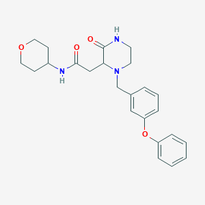 molecular formula C24H29N3O4 B5277596 2-[3-oxo-1-(3-phenoxybenzyl)-2-piperazinyl]-N-(tetrahydro-2H-pyran-4-yl)acetamide 