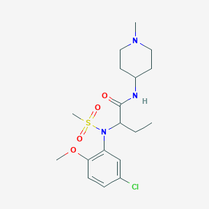 molecular formula C18H28ClN3O4S B5278081 2-[(5-chloro-2-methoxyphenyl)(methylsulfonyl)amino]-N-(1-methyl-4-piperidinyl)butanamide 