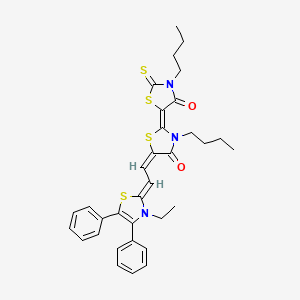 molecular formula C33H35N3O2S4 B5278429 3,3'-dibutyl-5-[2-(3-ethyl-4,5-diphenyl-1,3-thiazol-2(3H)-ylidene)ethylidene]-2'-thioxo-2,5'-bi-1,3-thiazolidine-4,4'-dione 