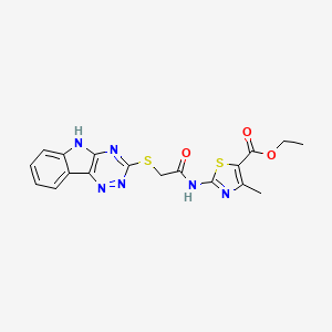 molecular formula C18H16N6O3S2 B5279000 ETHYL 4-METHYL-2-(2-{5H-[1,2,4]TRIAZINO[5,6-B]INDOL-3-YLSULFANYL}ACETAMIDO)-1,3-THIAZOLE-5-CARBOXYLATE 