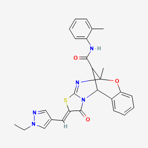 (2Z)-2-[(1-ETHYL-1H-PYRAZOL-4-YL)METHYLENE]-5-METHYL-N-(2-METHYLPHENYL)-1-OXO-1,2-DIHYDRO-5H,11H-5,11-METHANO[1,3]THIAZOLO[2,3-D][1,3,5]BENZOXADIAZOCINE-13-CARBOXAMIDE