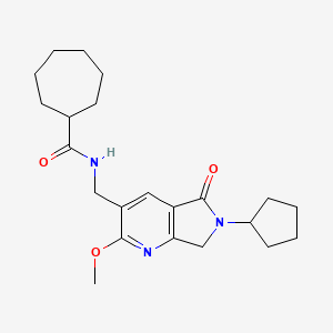 molecular formula C22H31N3O3 B5279390 N-[(6-cyclopentyl-2-methoxy-5-oxo-6,7-dihydro-5H-pyrrolo[3,4-b]pyridin-3-yl)methyl]cycloheptanecarboxamide 