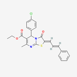 molecular formula C25H21ClN2O3S B5279476 ethyl (2Z)-5-(4-chlorophenyl)-7-methyl-3-oxo-2-[(E)-3-phenylprop-2-enylidene]-5H-[1,3]thiazolo[3,2-a]pyrimidine-6-carboxylate 