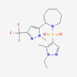 molecular formula C17H24F3N5O2S B5279730 1-[(1-ethyl-5-methyl-1H-pyrazol-4-yl)sulfonyl]-2-[1-methyl-3-(trifluoromethyl)-1H-pyrazol-5-yl]azepane 