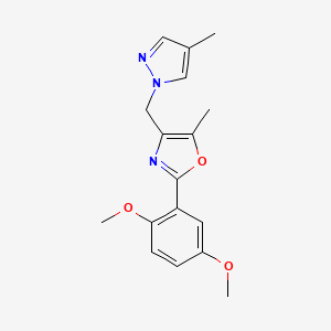 molecular formula C17H19N3O3 B5279875 2-(2,5-dimethoxyphenyl)-5-methyl-4-[(4-methyl-1H-pyrazol-1-yl)methyl]-1,3-oxazole 