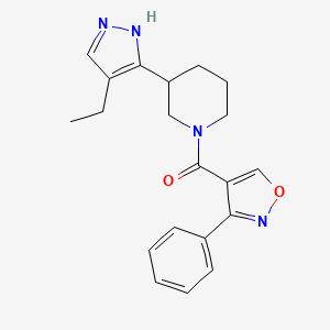 molecular formula C20H22N4O2 B5279912 [3-(4-ethyl-1H-pyrazol-5-yl)piperidin-1-yl]-(3-phenyl-1,2-oxazol-4-yl)methanone 